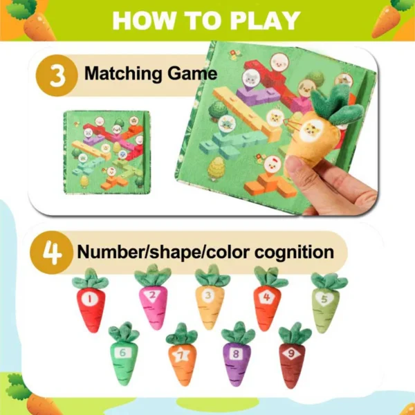 Montessori Carrot Pull Toddlers Toy, Numbers Colors Motor Skills Early Learning, Soft Washable Fabric, 0-3 Years Birthday Gift - 图片 4