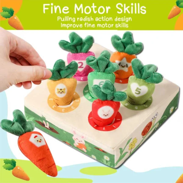 Montessori Carrot Pull Toddlers Toy, Numbers Colors Motor Skills Early Learning, Soft Washable Fabric, 0-3 Years Birthday Gift - 图片 2