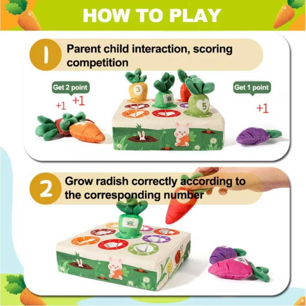 Montessori Carrot Pull Toddlers Toy, Numbers Colors Motor Skills Early Learning, Soft Washable Fabric, 0-3 Years Birthday Gift - 图片 3