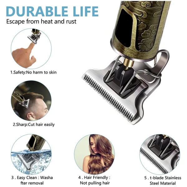 T9 LCD Electric Hairdresser Oil Shaving Head Electric Pusher Carving Electric Pusher Clipper Hair Precision Trimmer for Men Care - 图片 3