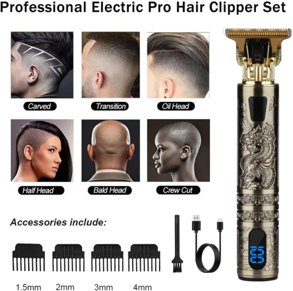 T9 LCD Electric Hairdresser Oil Shaving Head Electric Pusher Carving Electric Pusher Clipper Hair Precision Trimmer for Men Care - 图片 4