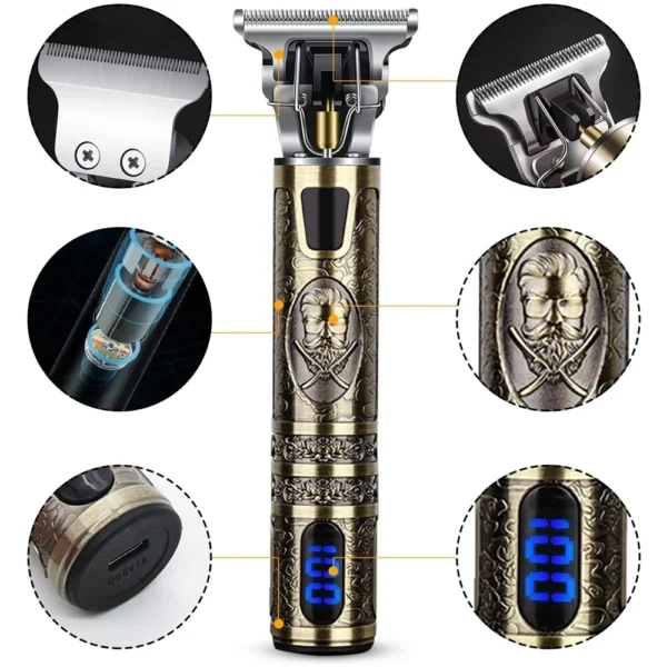 T9 LCD Electric Hairdresser Oil Shaving Head Electric Pusher Carving Electric Pusher Clipper Hair Precision Trimmer for Men Care - 图片 2