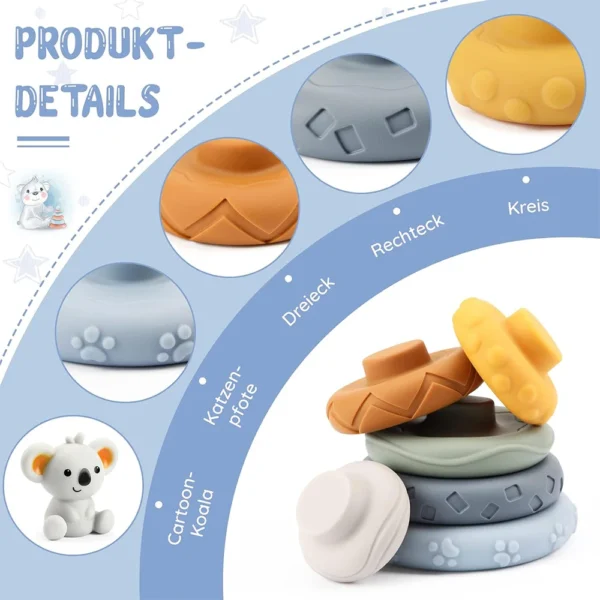 Baby Montessori Sensory Intellectual Development Set, Developing Fine Motor Skills, Koala Stacking Tower Learning Toys - 图片 2