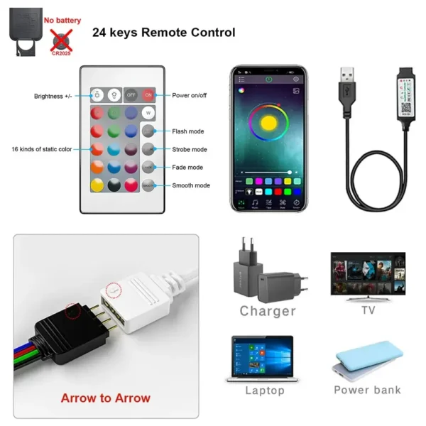 Tape Bluetooth USB LED Strip Light 5050 SMD 5V USB RGB Lights Flexible LED Lamp Tape Ribbon RGB Self-adhesive TV Desktop Diode - 图片 4